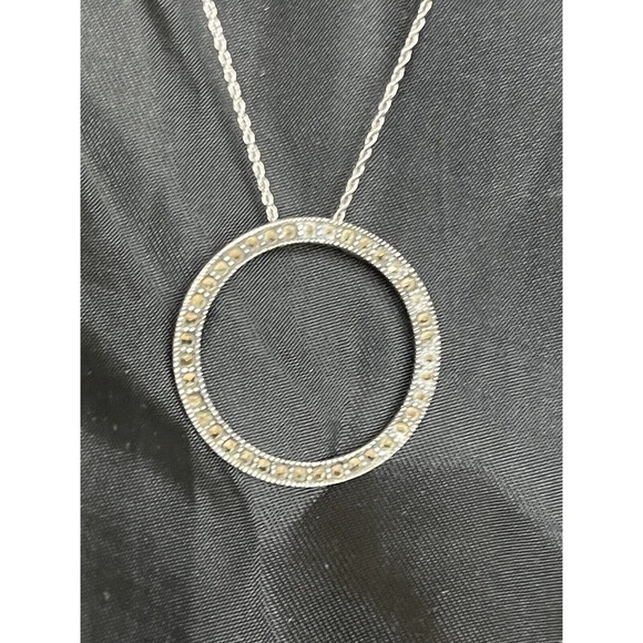 Vintage Delicate Sterling Silver & Marcasite Open Circle Pendant 1 1/4" Wide - Picture 14 of 16